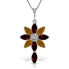 2 Carat 14K Solid White Gold Necklace Diamond, Garnet Citrine