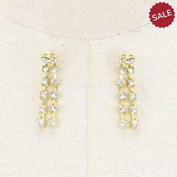 2-Row Clear Rhinestone Gold Choker Necklace & Earring Set