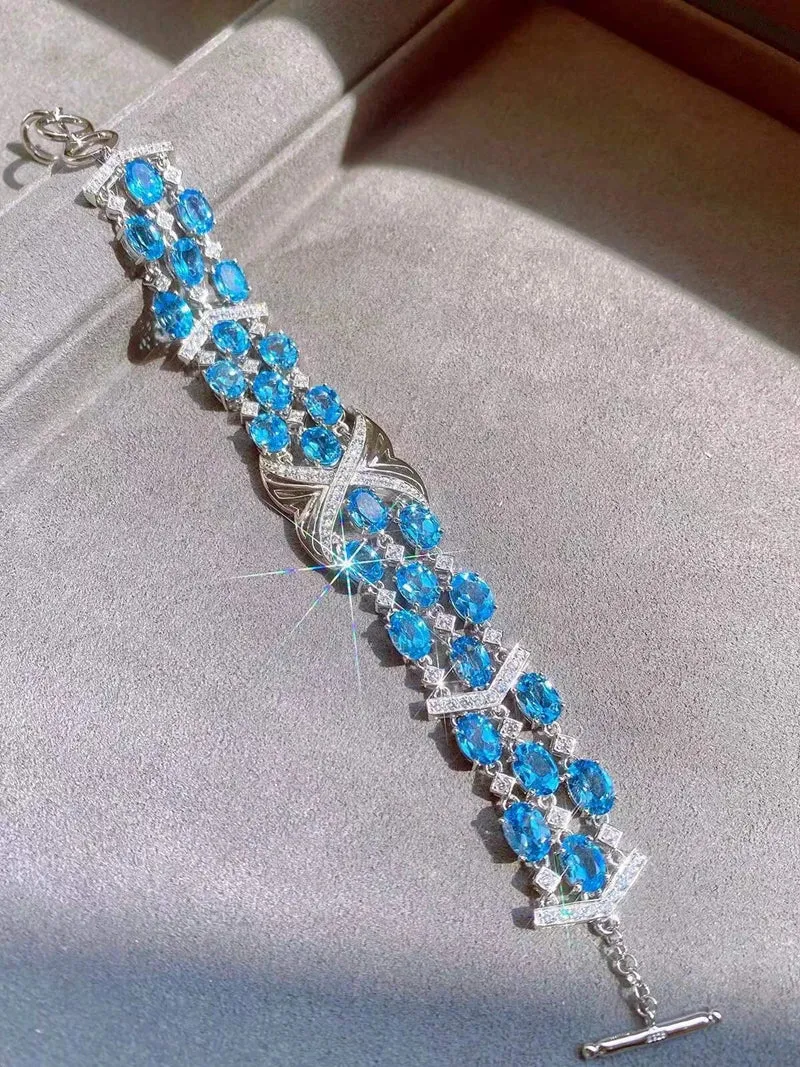 2022 New design Swiss blue topaz stone bracelet Delicate and versatile ladies wedding engagement bracelet