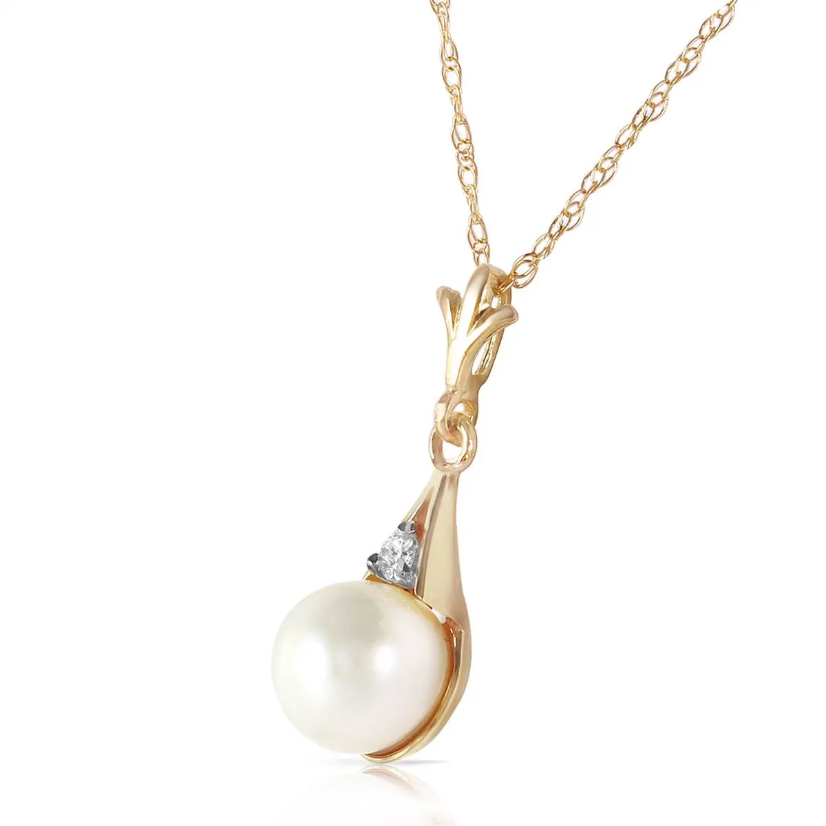 2.03 Carat 14K Solid Yellow Gold Necklace Diamond Pearl