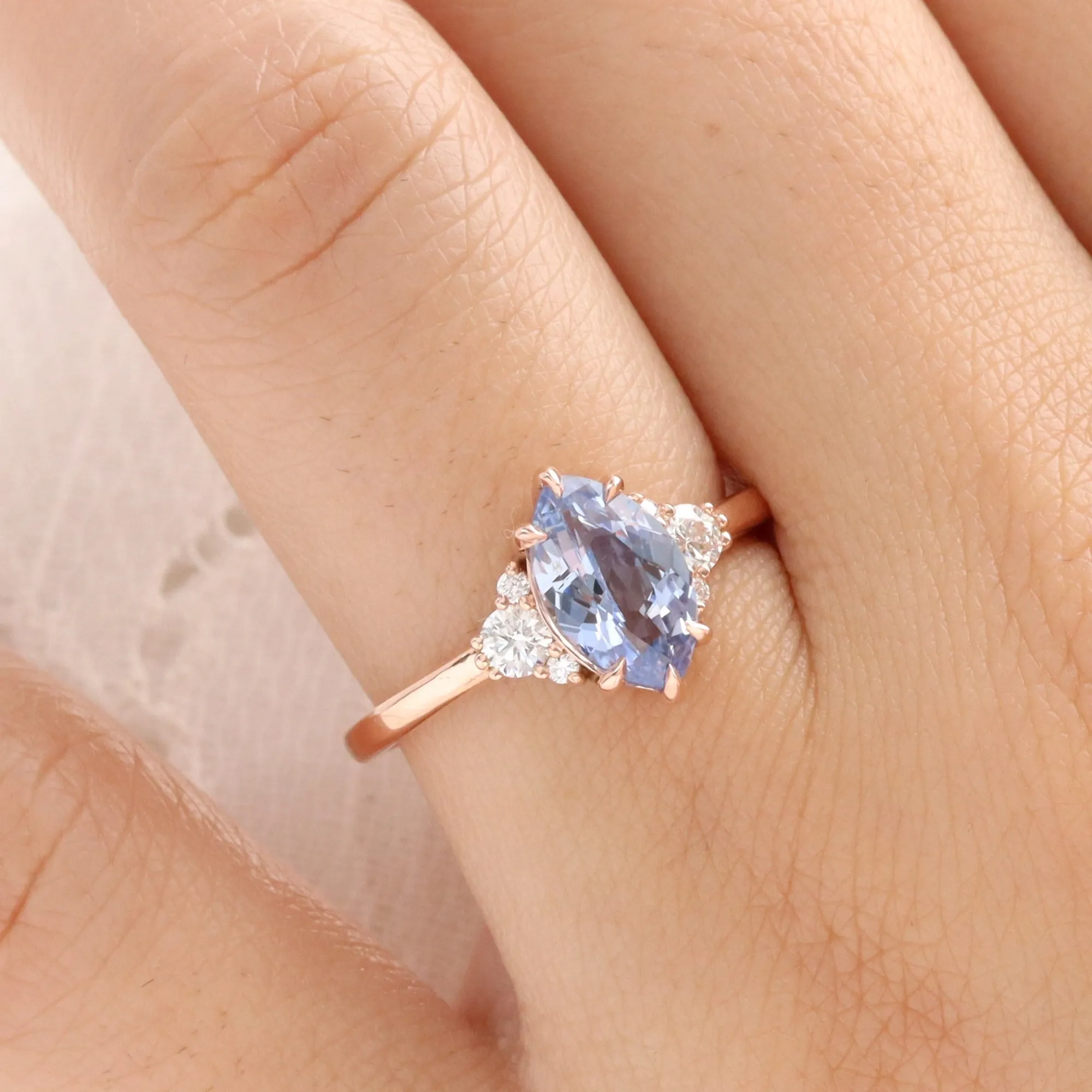 2.13 Ct Marquise Aqua Blue Sapphire Ring in 14k Rose Gold 3 Stone Diamond Size 6.75