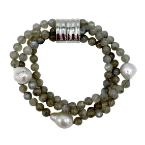 215-07 | 3-STRAND LABRADORITE & PEARL BRACELET