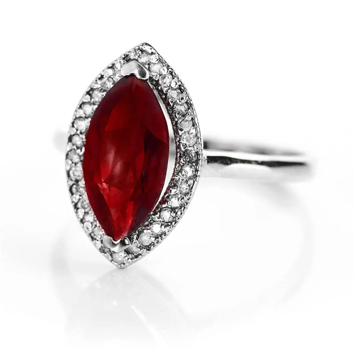 2.15 Carat 14K Solid White Gold Ring Diamond Marquis Garnet