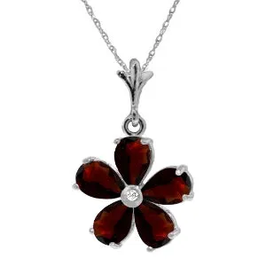 2.22 Carat 14K Solid White Gold Necklace Natural Garnet Diamond