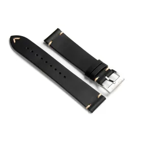 22mm Quick Release Simple Stitch Leather Watch Strap - Black