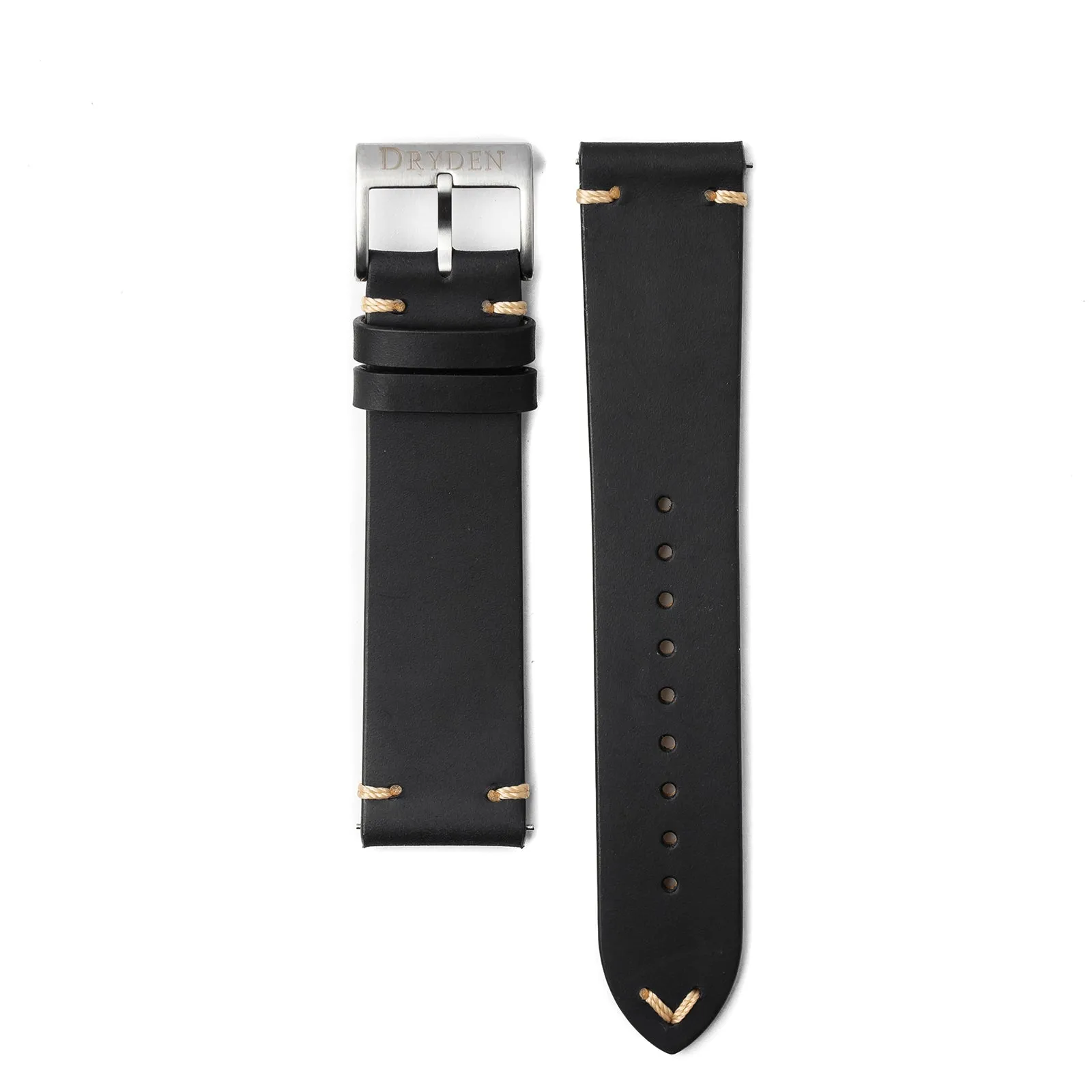 22mm Quick Release Simple Stitch Leather Watch Strap - Black