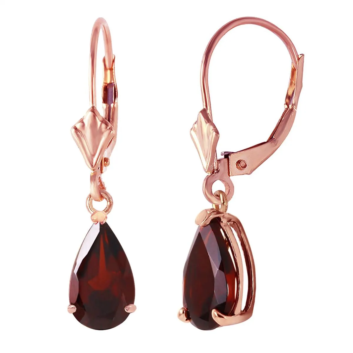 2.45 Carat 14K Solid Rose Gold Leverback Earrings Garnet