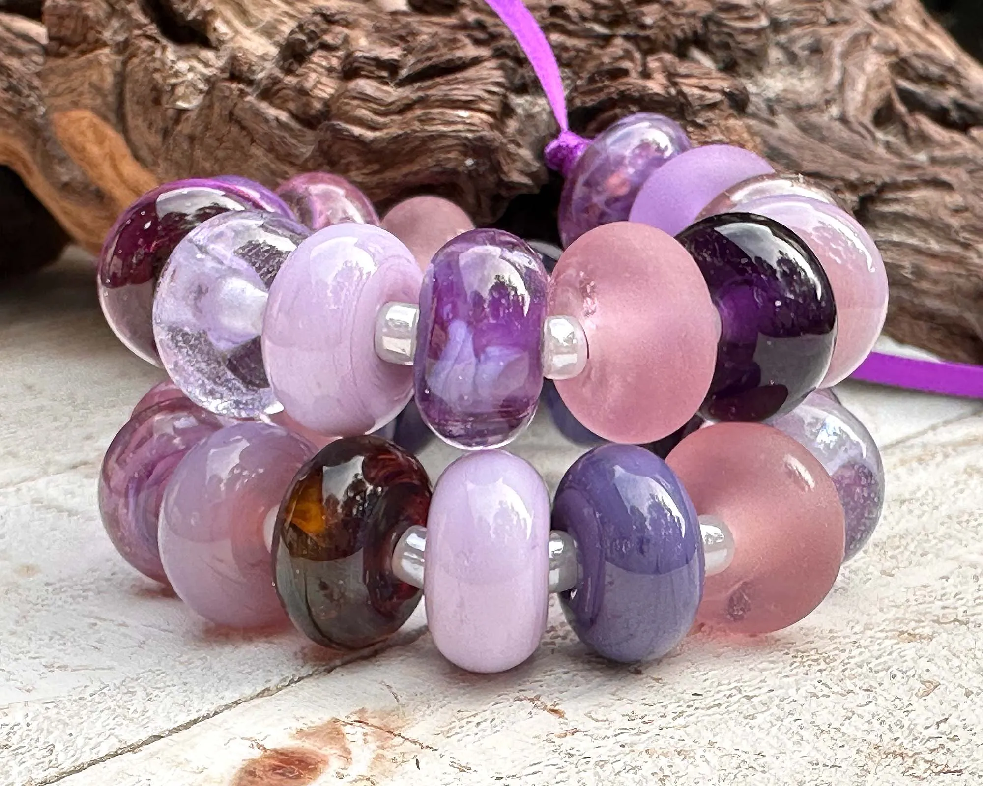 28 Purple Swirl Orphans Lampwork Beads Set SRA