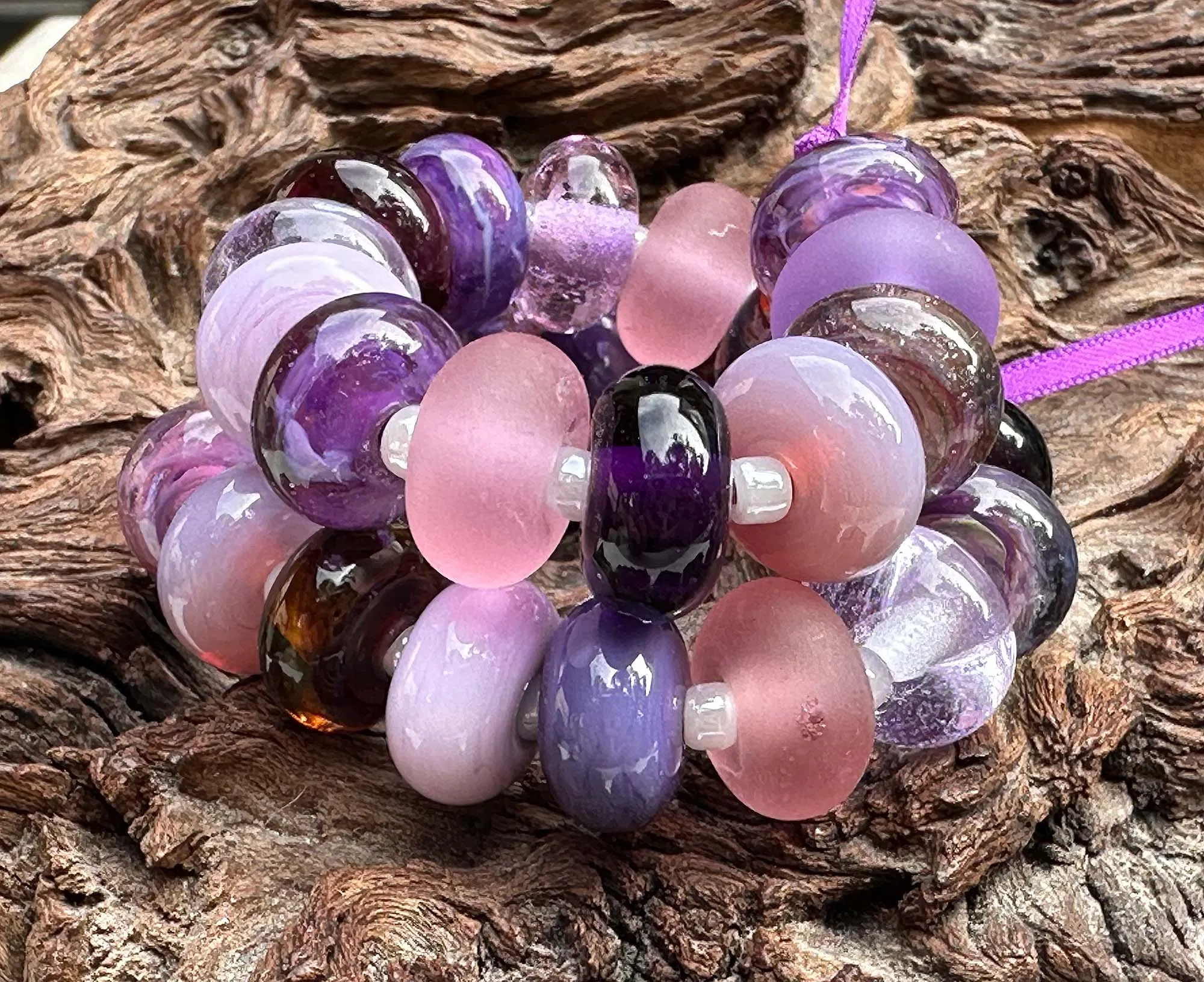 28 Purple Swirl Orphans Lampwork Beads Set SRA