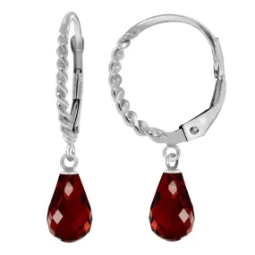 3 Carat 14K Solid White Gold Leverback Earrings Briolette Garnet