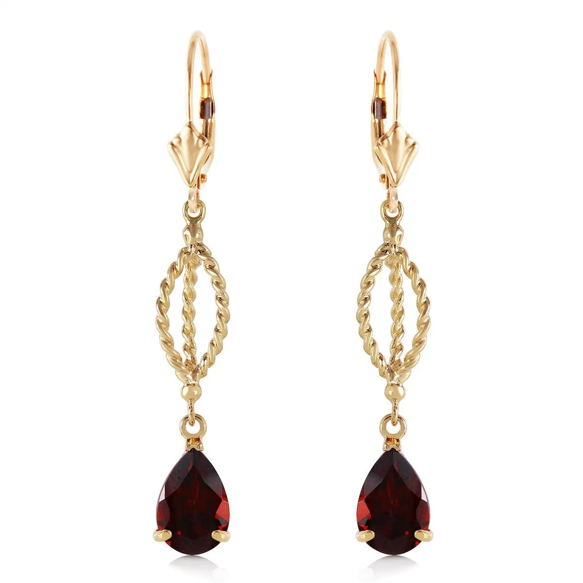 3 Carat 14K Solid Yellow Gold Fleur De Lis Garnet Earrings