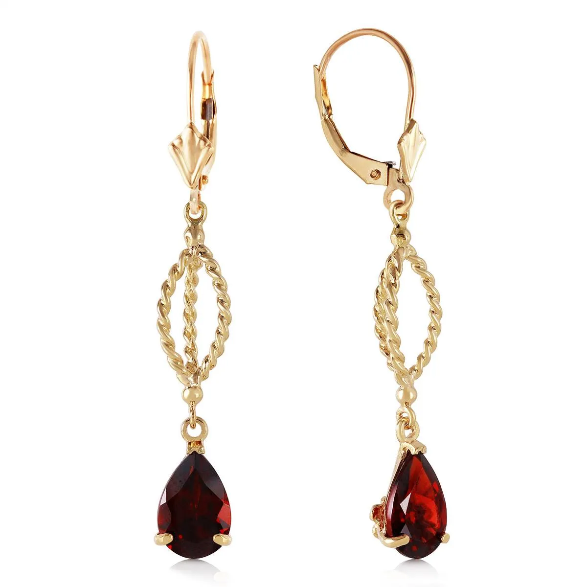 3 Carat 14K Solid Yellow Gold Fleur De Lis Garnet Earrings