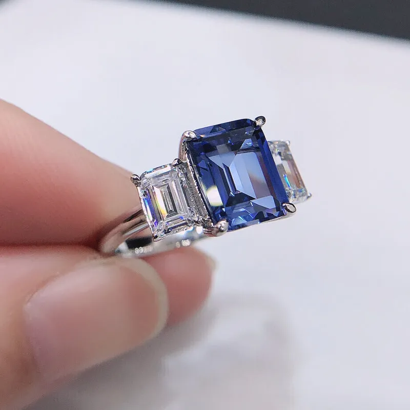 3 Carats Lab Grown Sapphire Three Stones Women Ring