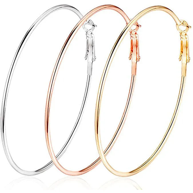 3-Pairs: Big Hoop Earrings