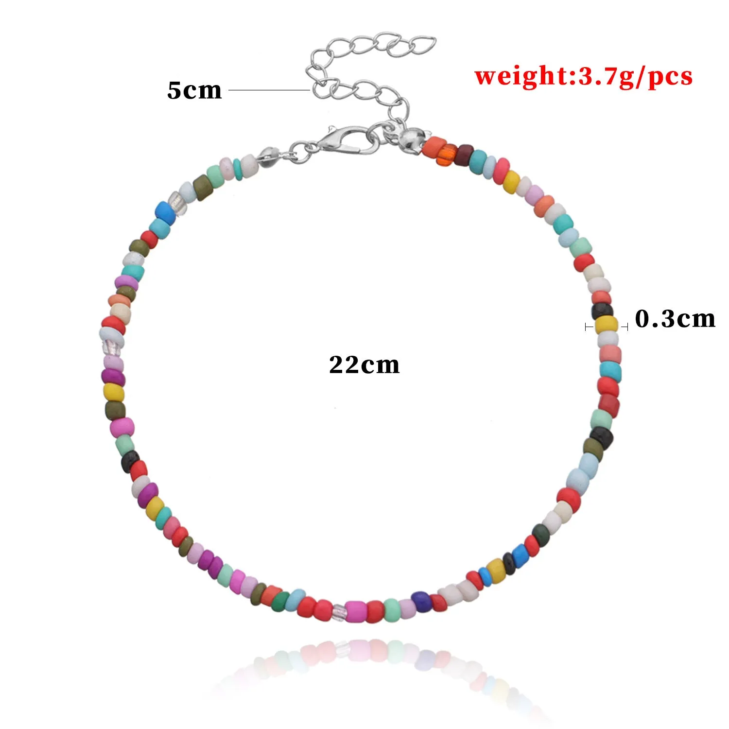 3mm Medium Colorful Bead Beach Anklet