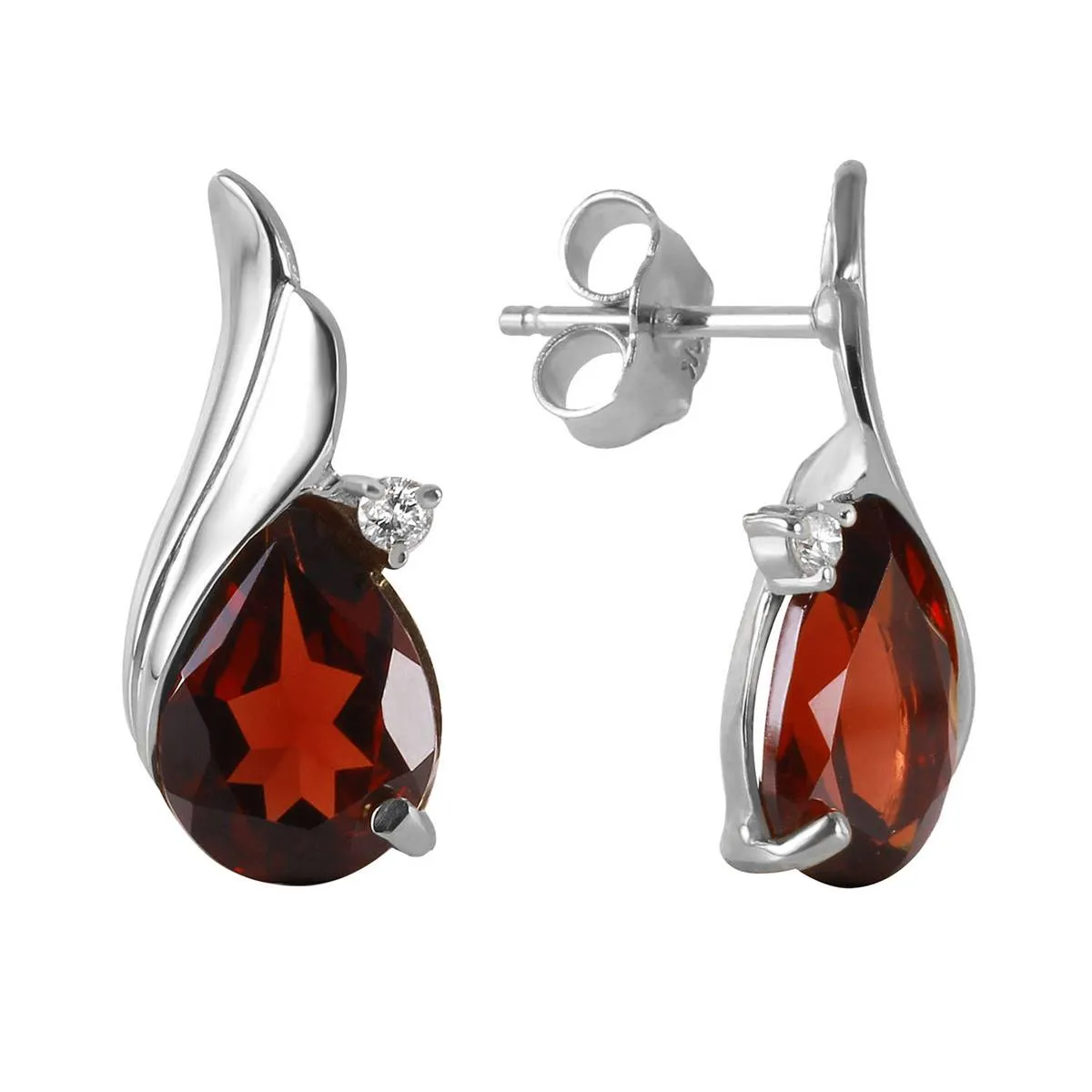 4.06 Carat 14K Solid White Gold Stud Earrings Diamond Garnet