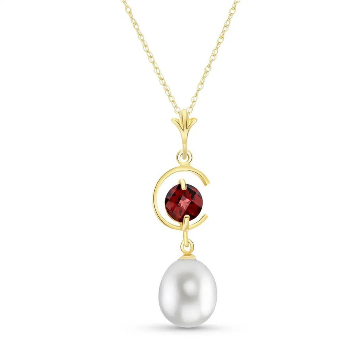 4.5 Carat 14K Solid Yellow Gold Being A Woman Garnet Pearl Necklace