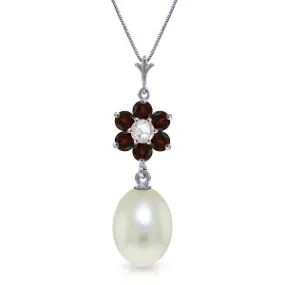 4.53 Carat 14K Solid White Gold Necklace Natural Pearl, Garnet Diamond