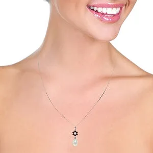 4.53 Carat 14K Solid White Gold Necklace Natural Pearl, Garnet Diamond