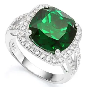 6 2/5 CARAT CREATED EMERALD & 1/2 CARAT CREATED WHITE SAPPHIRE 925 STERLING SILV