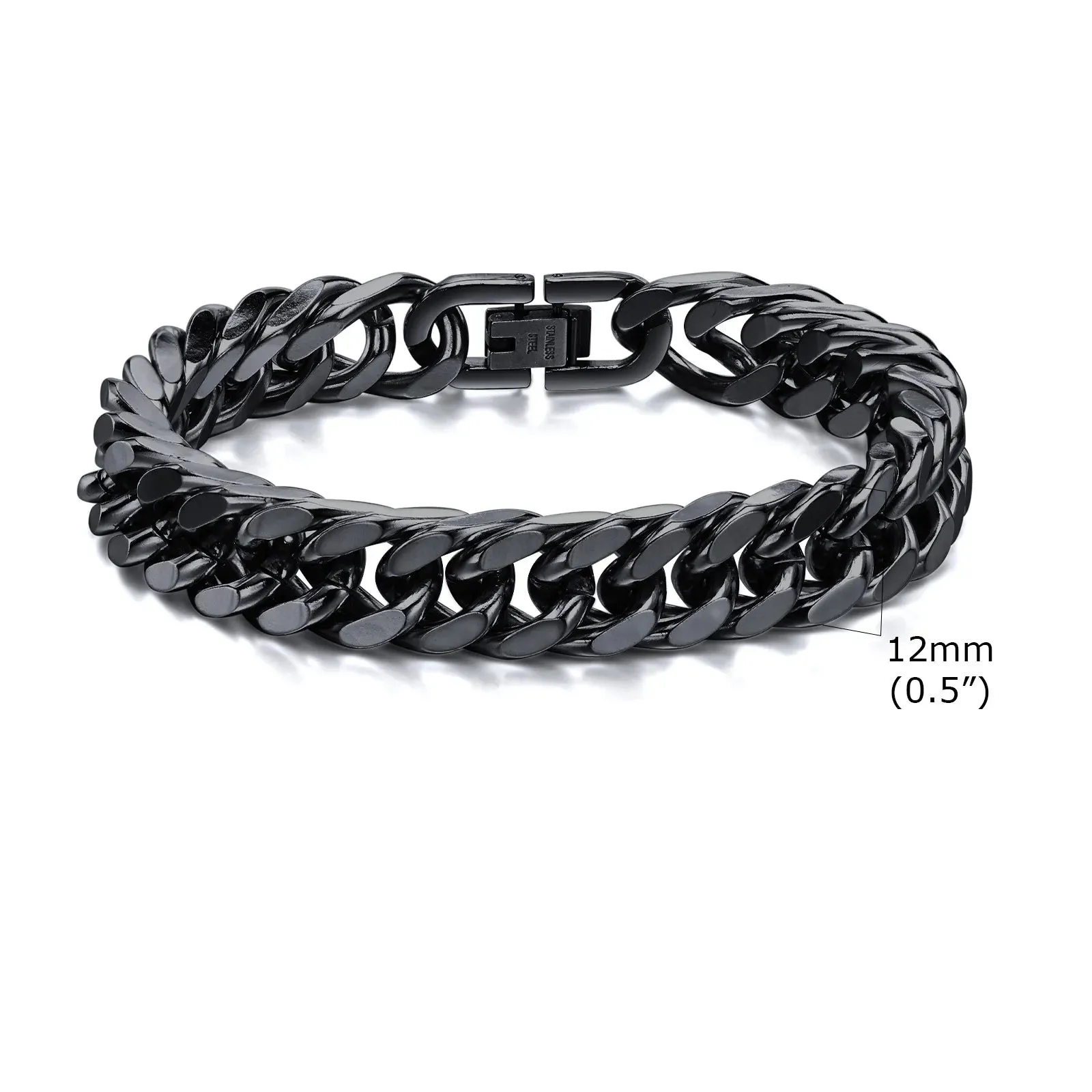 8/10/12/15mm Double Curb Chain Bracelet,Miami Curb Link Chain, Stainless Steel Curb Chain Bracelet for Men Women