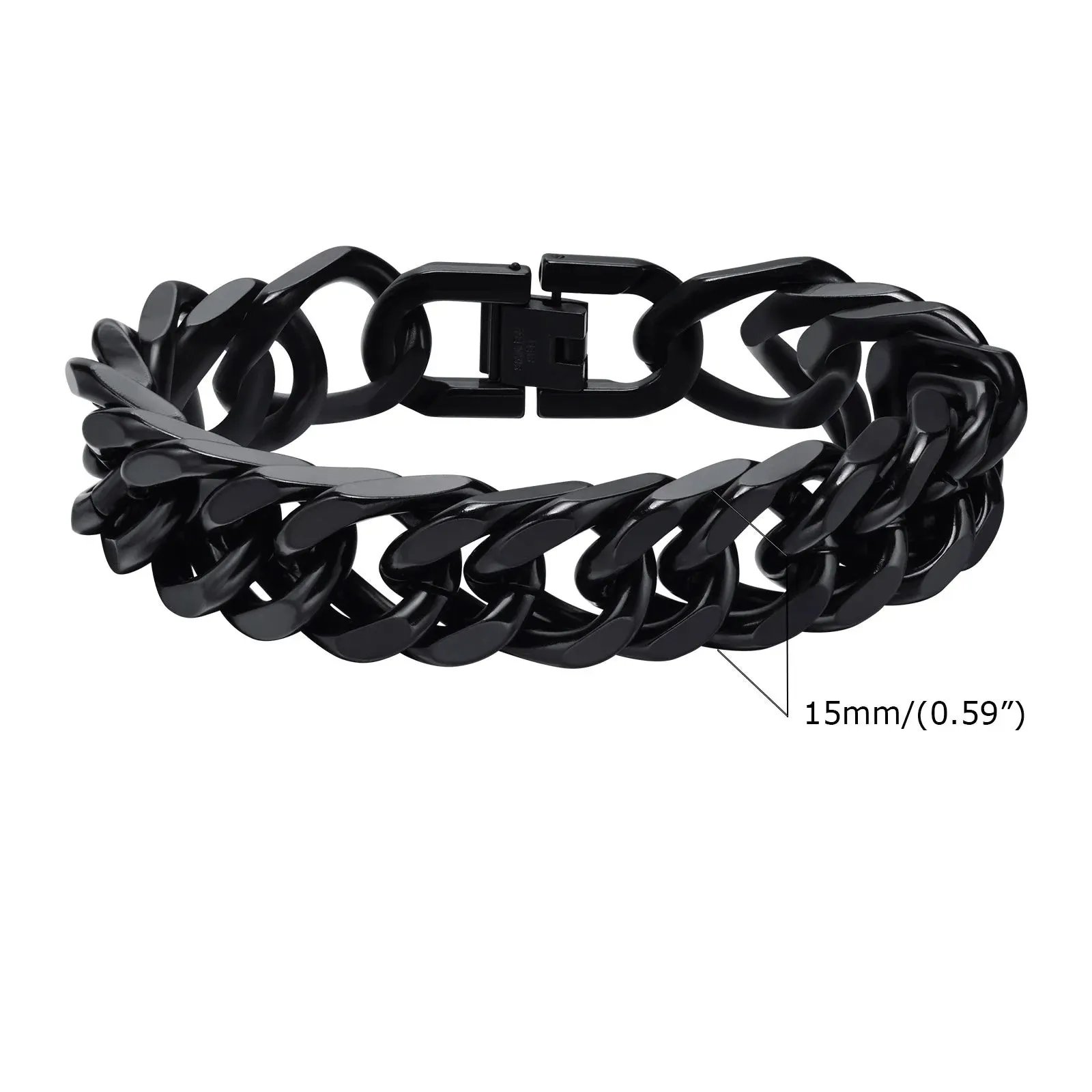 8/10/12/15mm Double Curb Chain Bracelet,Miami Curb Link Chain, Stainless Steel Curb Chain Bracelet for Men Women