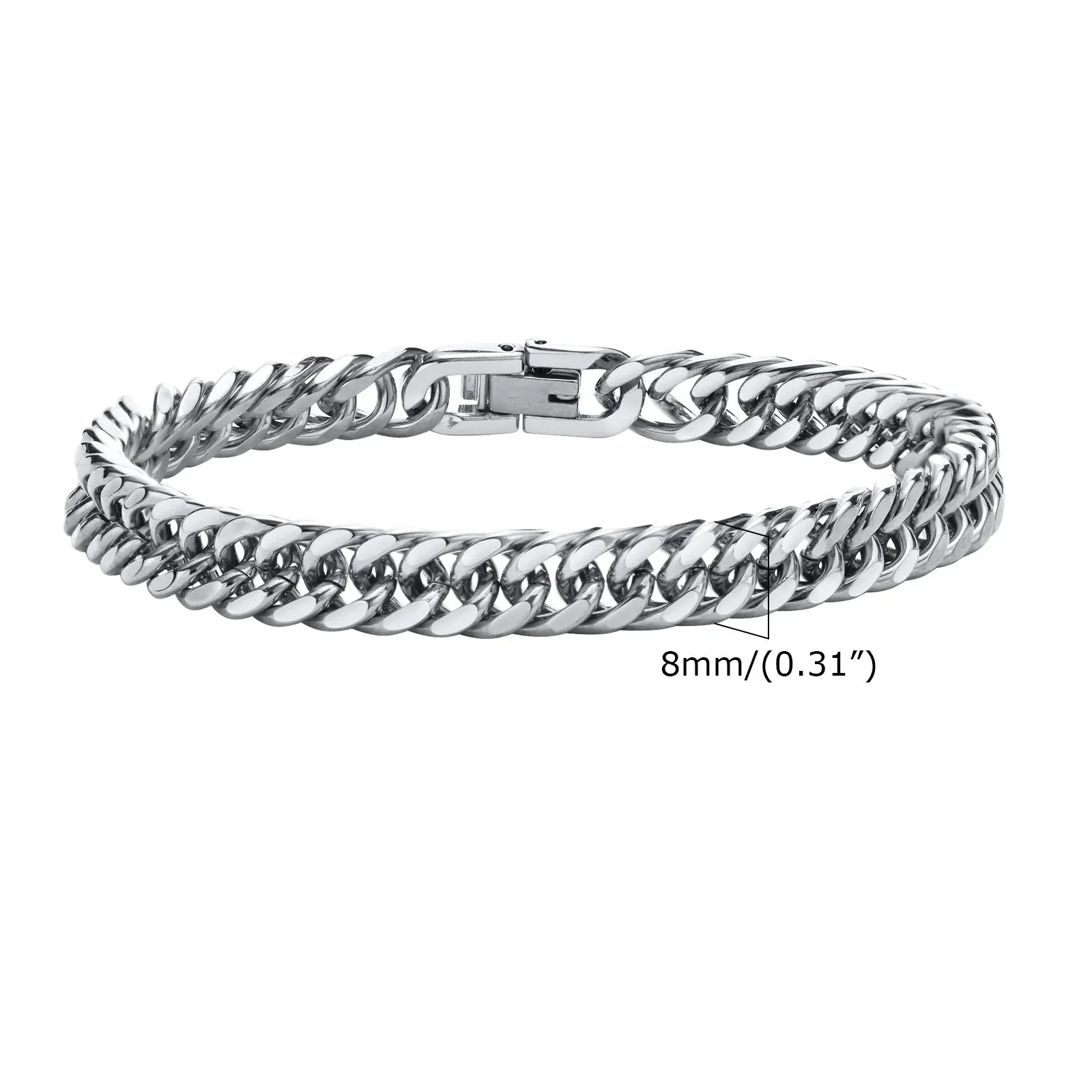 8/10/12/15mm Double Curb Chain Bracelet,Miami Curb Link Chain, Stainless Steel Curb Chain Bracelet for Men Women