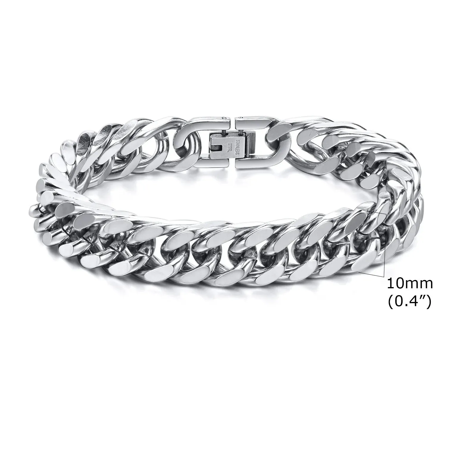 8/10/12/15mm Double Curb Chain Bracelet,Miami Curb Link Chain, Stainless Steel Curb Chain Bracelet for Men Women