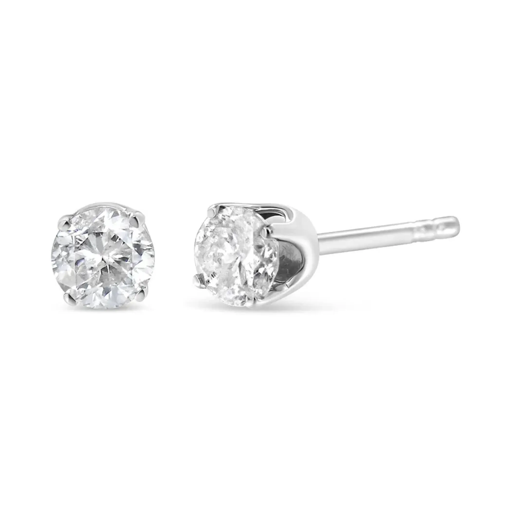 .925 Sterling Silver 1/3 Cttw Round Brilliant-Cut Near Colorless Diamond Classic 4-Prong Stud Earrings (H-I Color, I2-I3 Clarity)