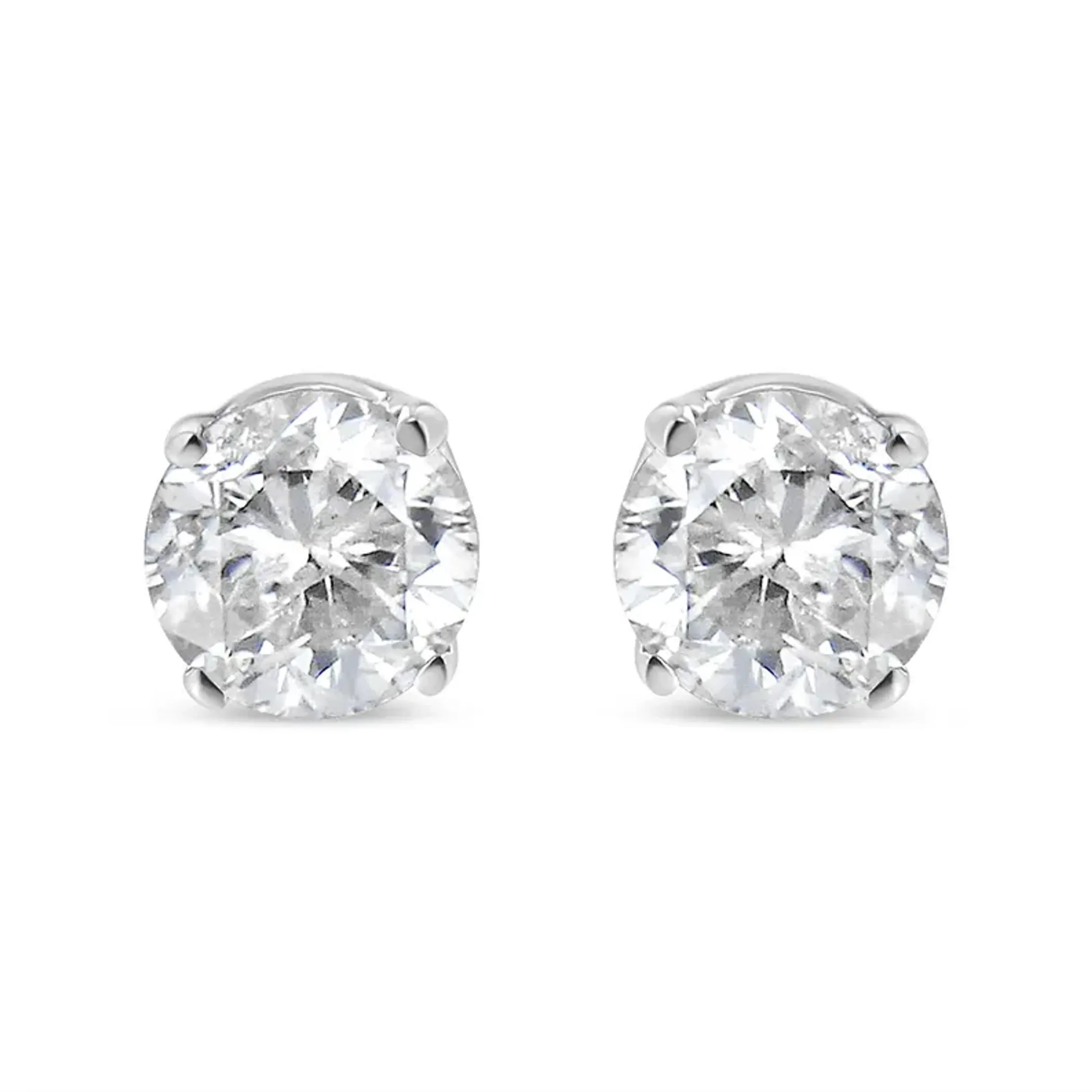 .925 Sterling Silver 1/3 Cttw Round Brilliant-Cut Near Colorless Diamond Classic 4-Prong Stud Earrings (H-I Color, I2-I3 Clarity)