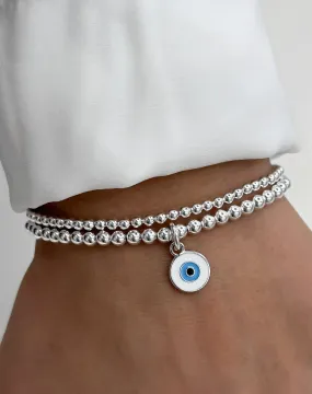 925 Sterling Silver Bracelet, Evil Eye Charm, Evil Eye Bracelet, Stacked Bracelets, Evil Eye