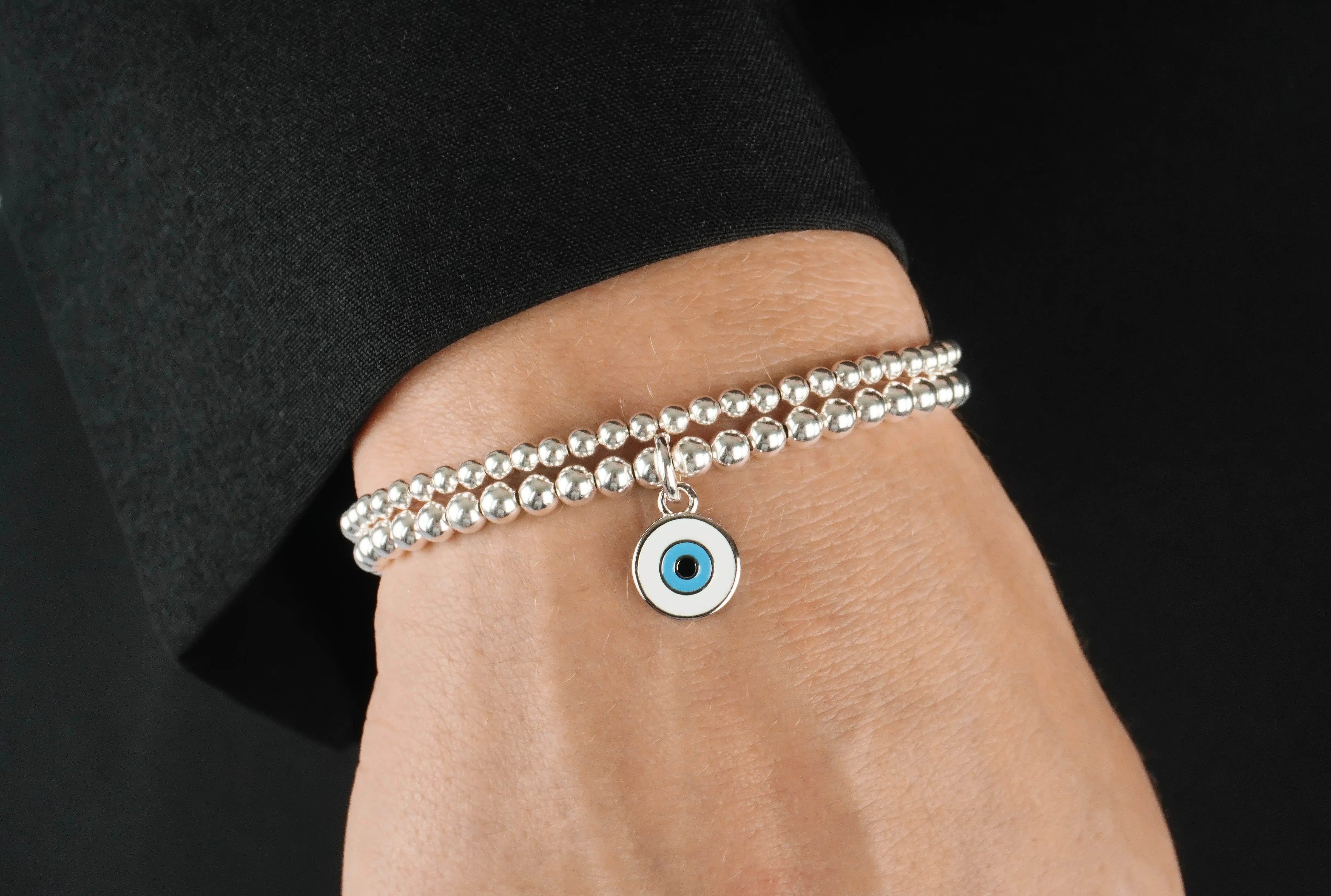 925 Sterling Silver Bracelet, Evil Eye Charm, Evil Eye Bracelet, Stacked Bracelets, Evil Eye