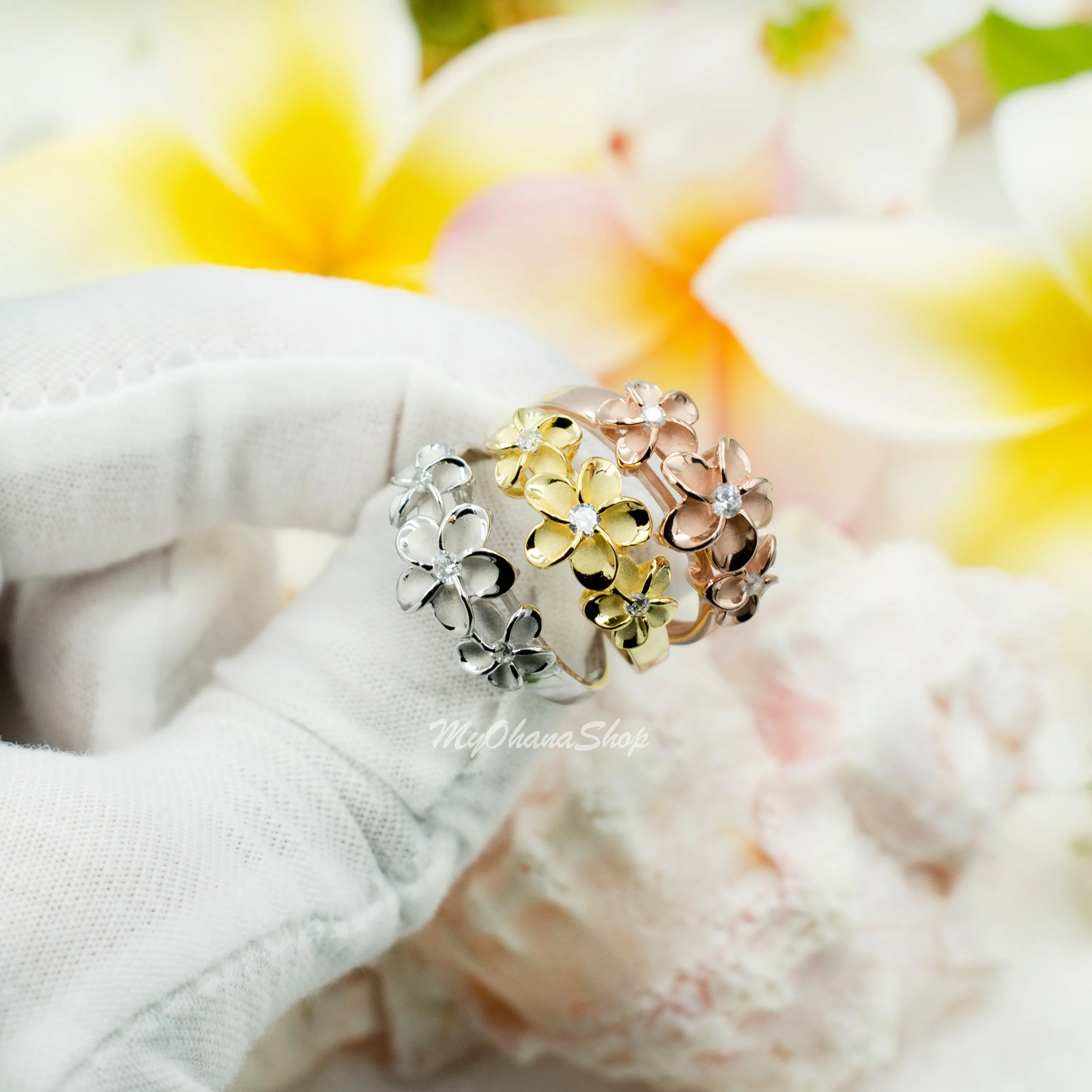 925 Sterling Silver Plumeria Rings