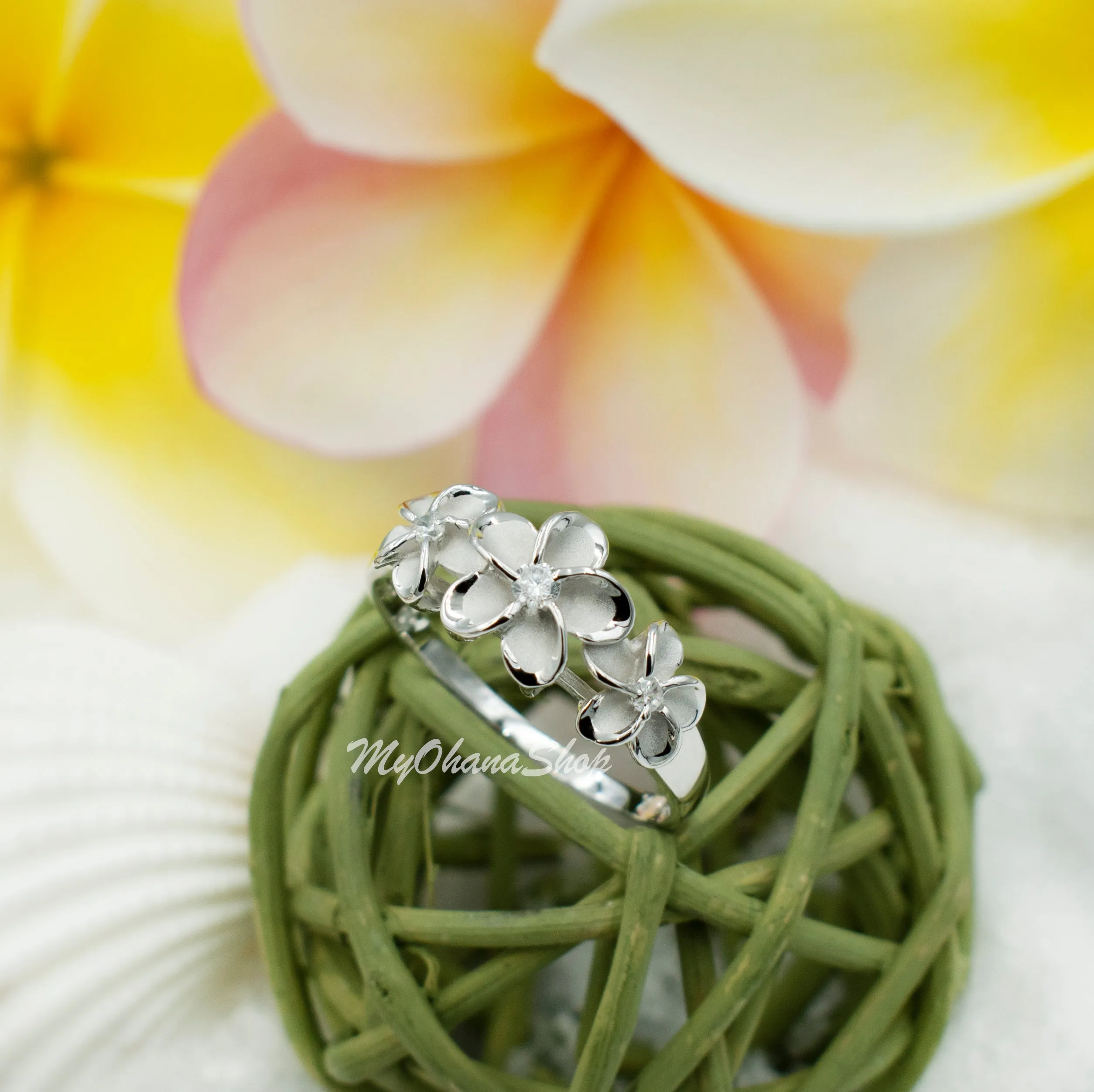 925 Sterling Silver Plumeria Rings