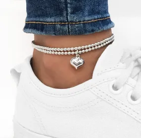 925 Sterling Silver Stretch Large Heart Anklet, Sterling Silver Anklet, Anklet, Silver Heart Anklet