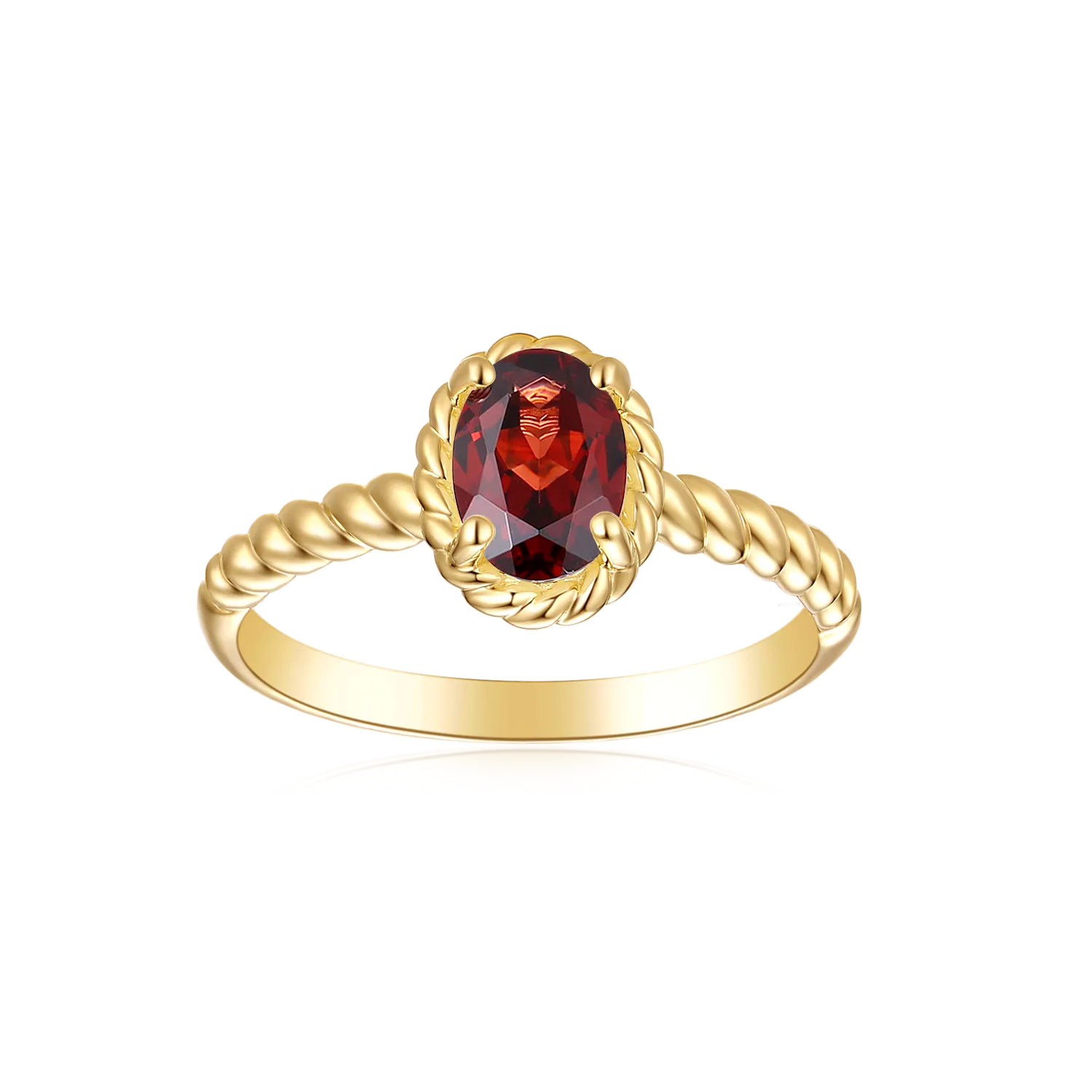 9ct Yellow Gold Oval 7x5mm Garnet January Ring