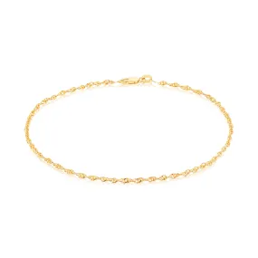 9ct Yellow Gold Silver Filled 25cm Singapore 35 Gauge Anklet