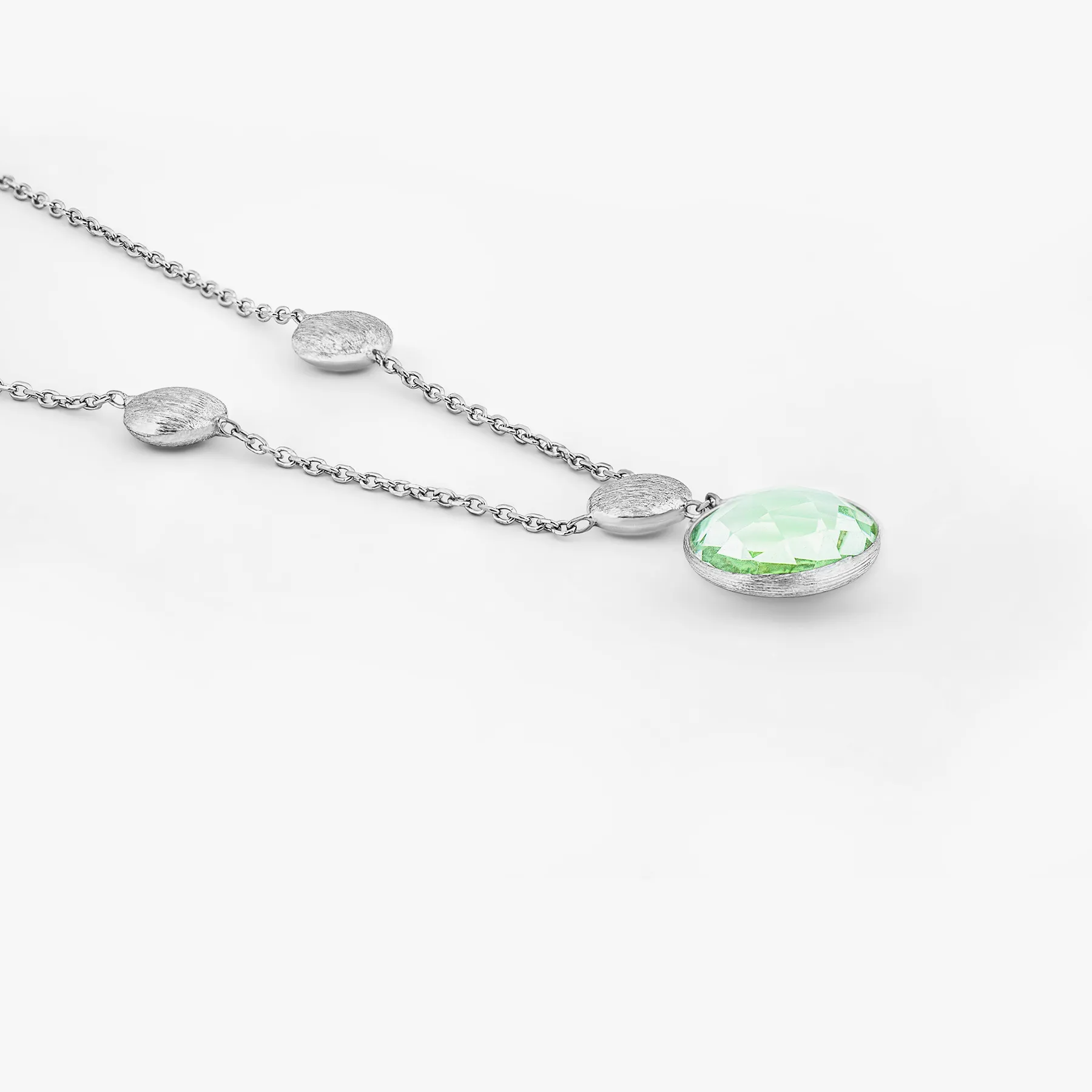 9K satin white gold Kensington chain necklace with green amethyst