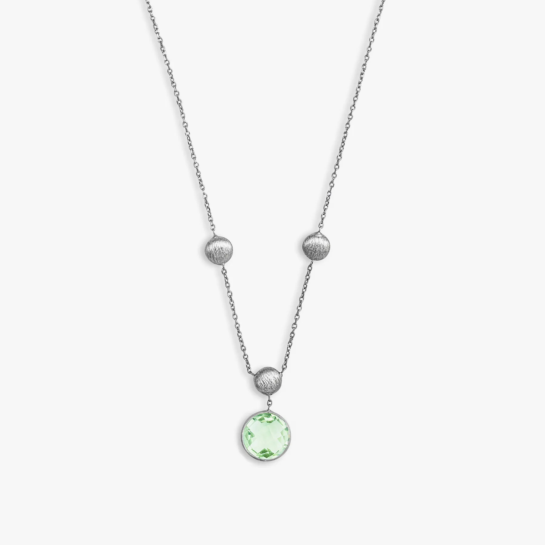 9K satin white gold Kensington chain necklace with green amethyst