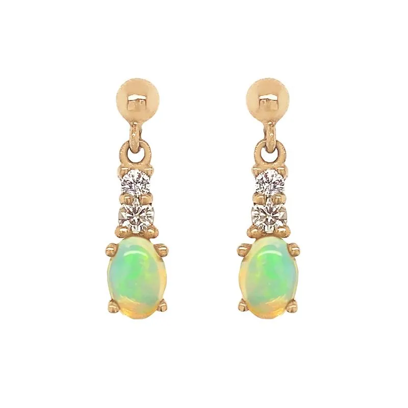 9K Yellow Gold Opal & Diamond Drop Earrings