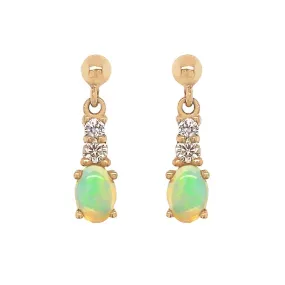 9K Yellow Gold Opal & Diamond Drop Earrings