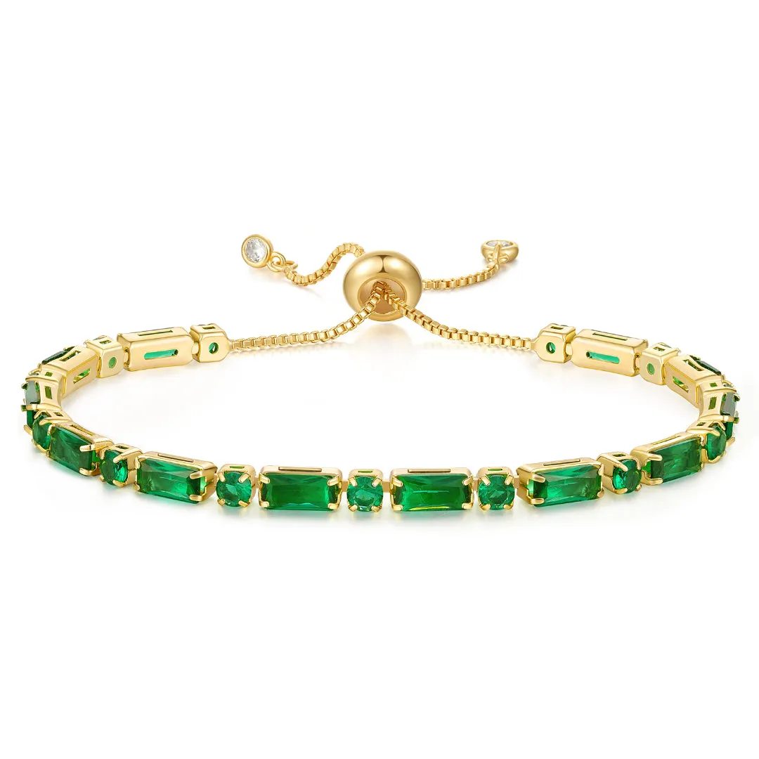 Adjustable Slider Diamond Tennis Bracelets-Alternate Green CZ