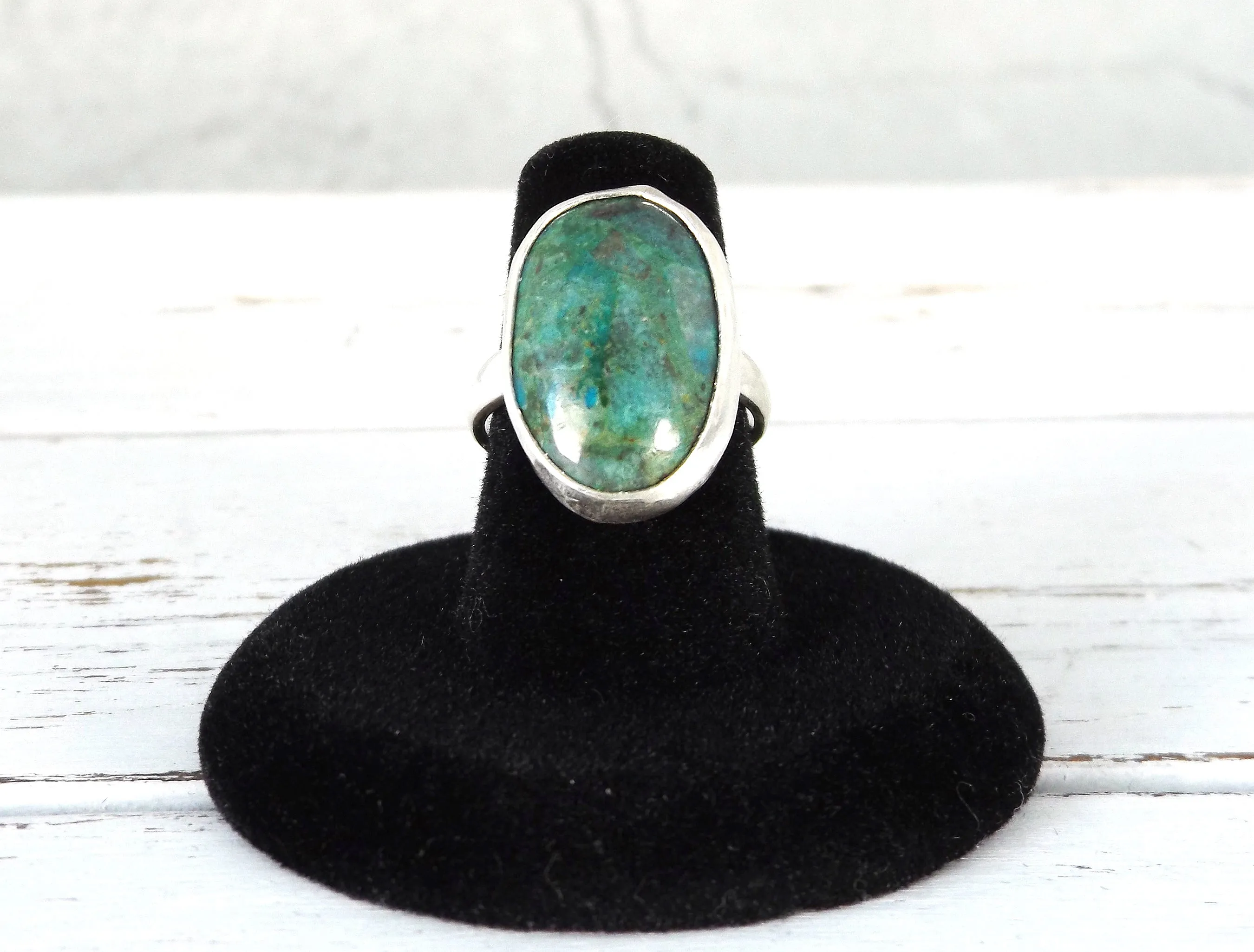 Adjustable Sterling Silver and Chrysocolla Ring