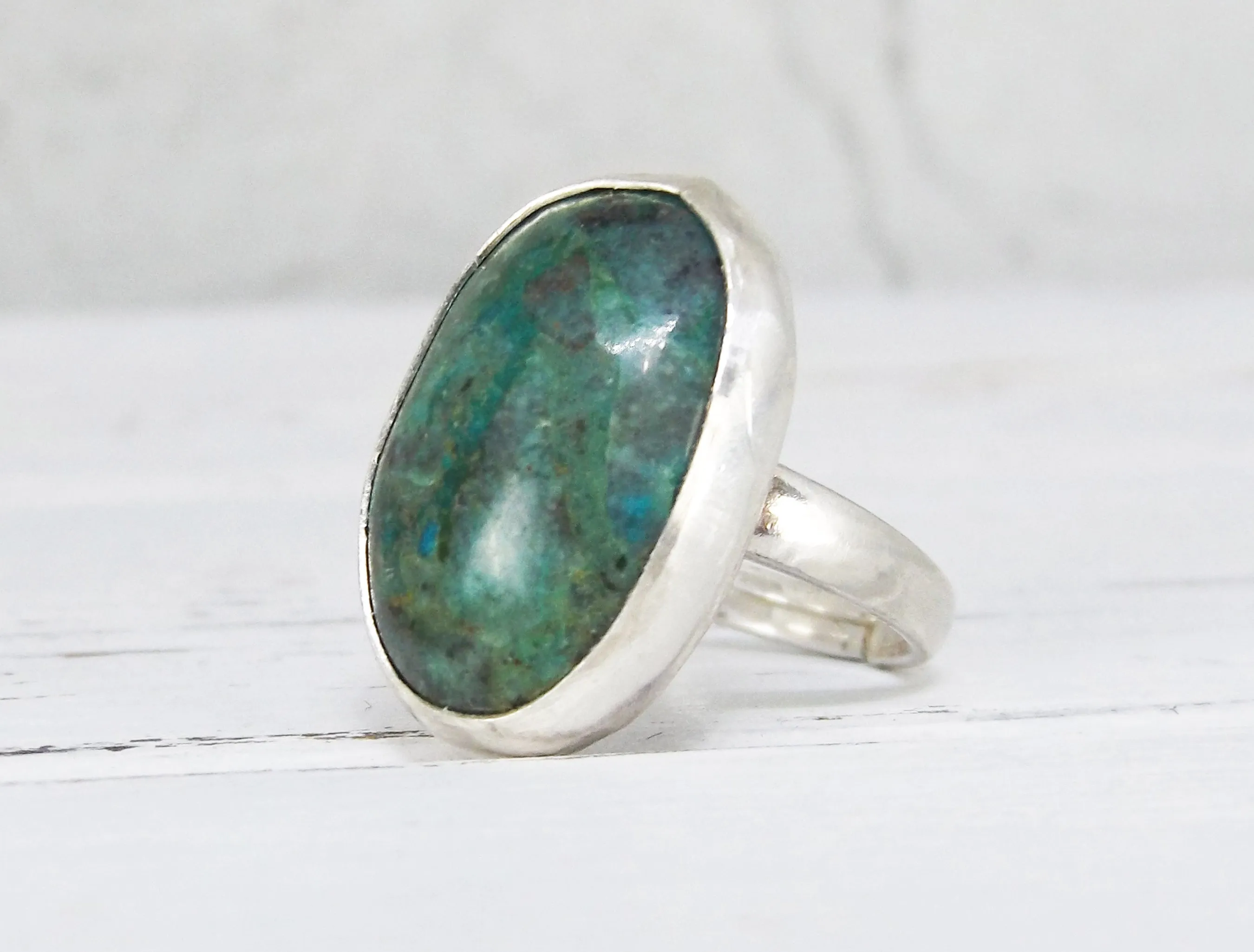 Adjustable Sterling Silver and Chrysocolla Ring