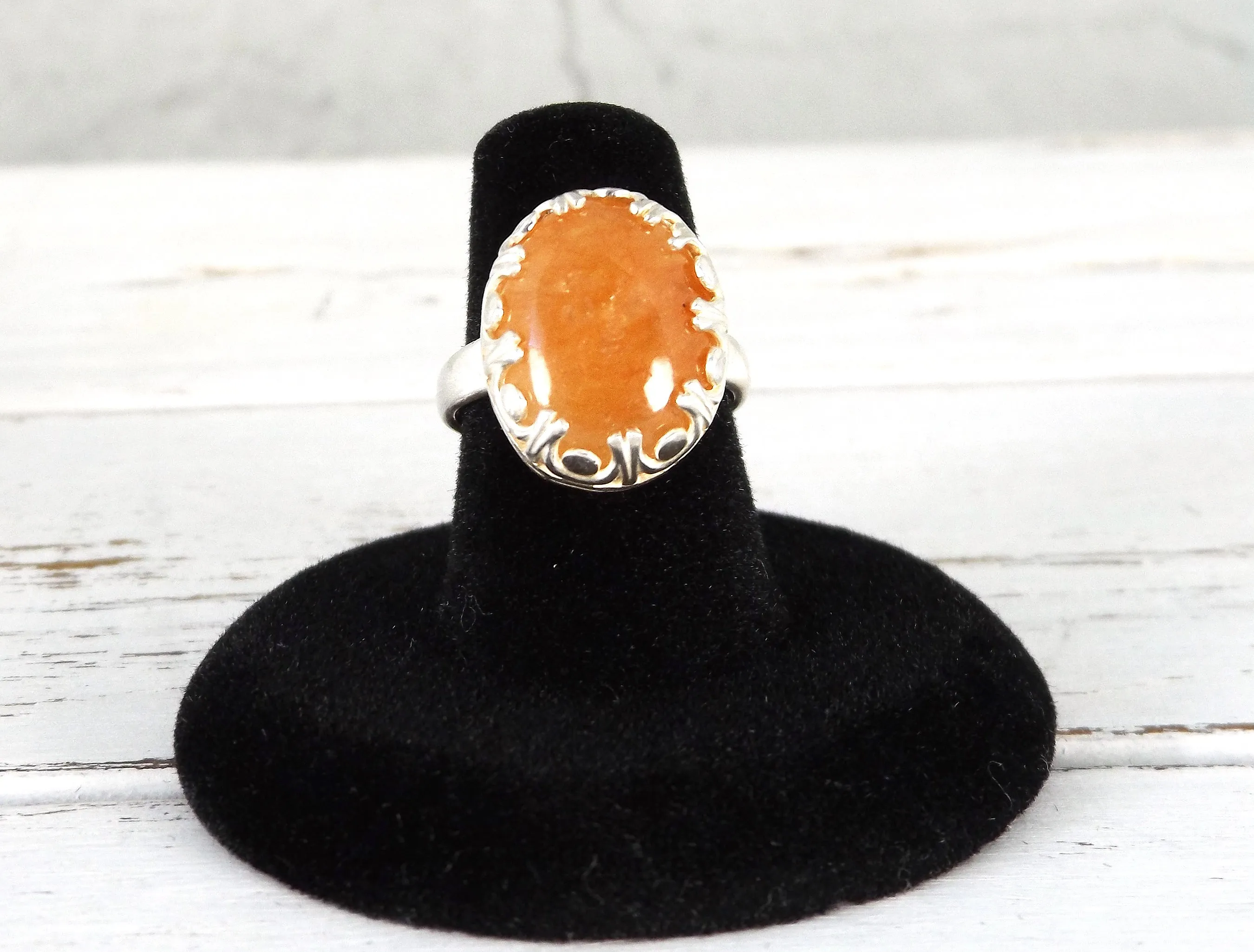 Adjustable Sterling Silver and Fire Quartz Ring