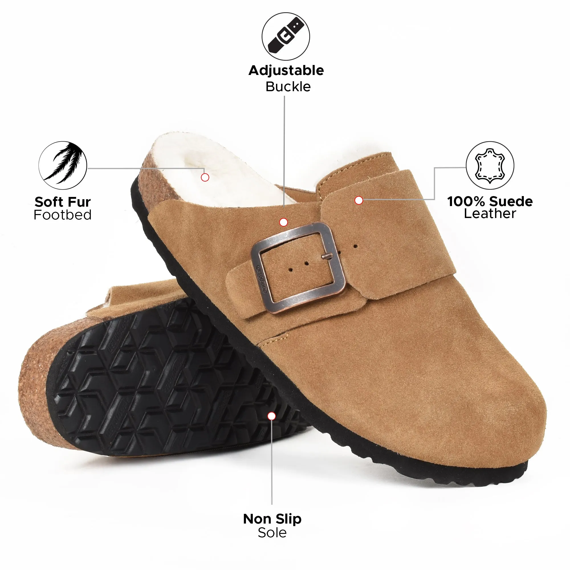 Aerothotic - Atlas Fur Genuine Leather Fur Lined Clogs for Women with Arch Support