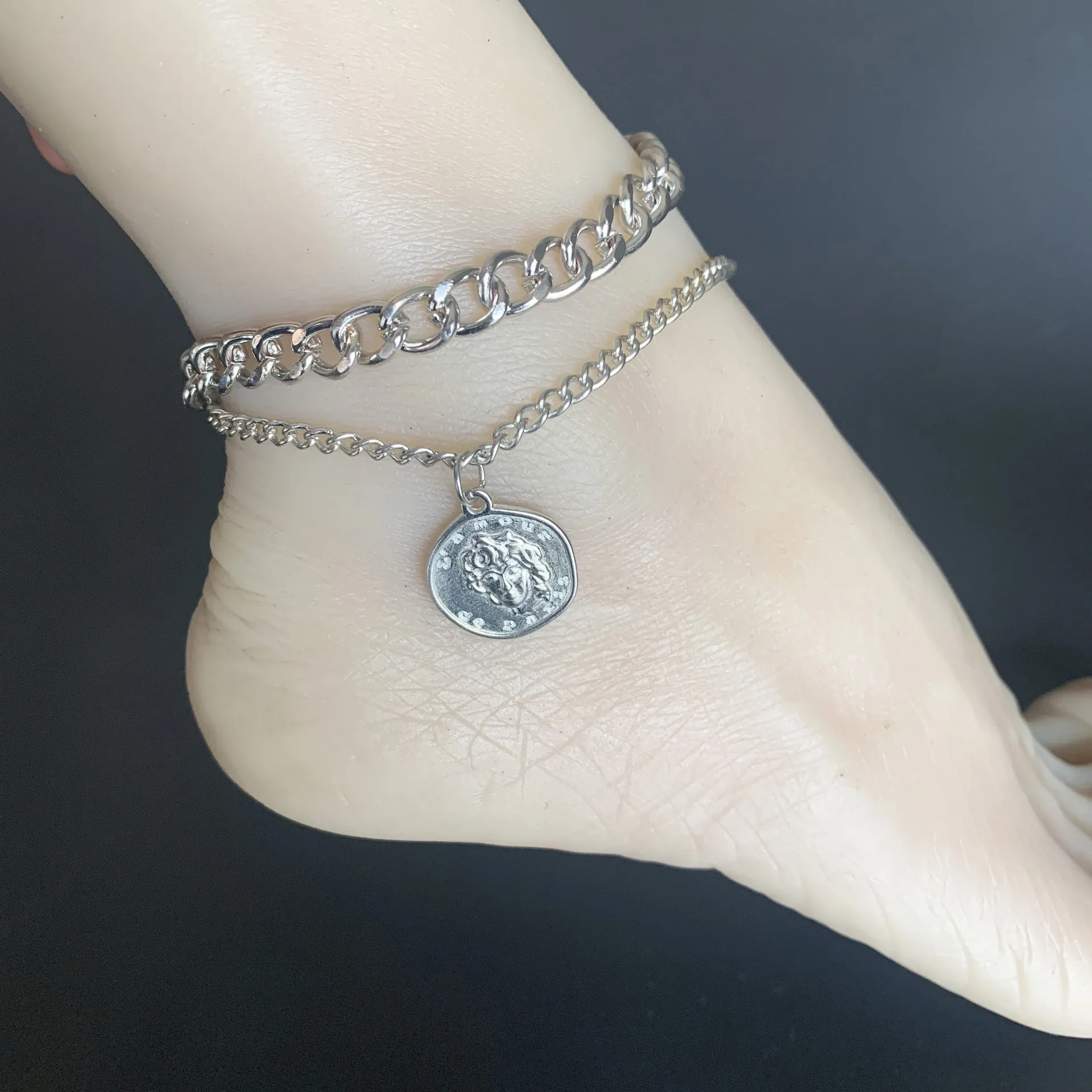 Alloy Pendant Anklet Metal Double Layer