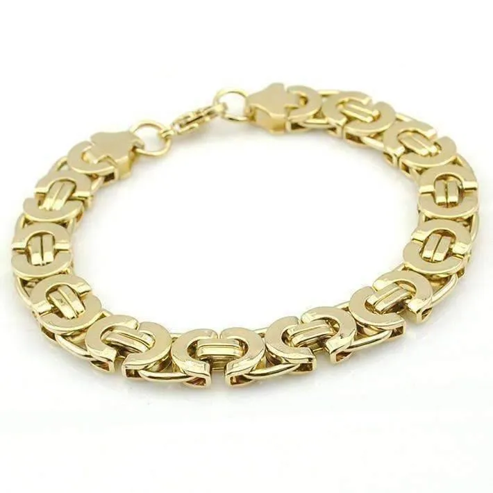 Alpha 11mm Flat Byzantine Link 18K Gold Plated or Stainless Steel Bracelet