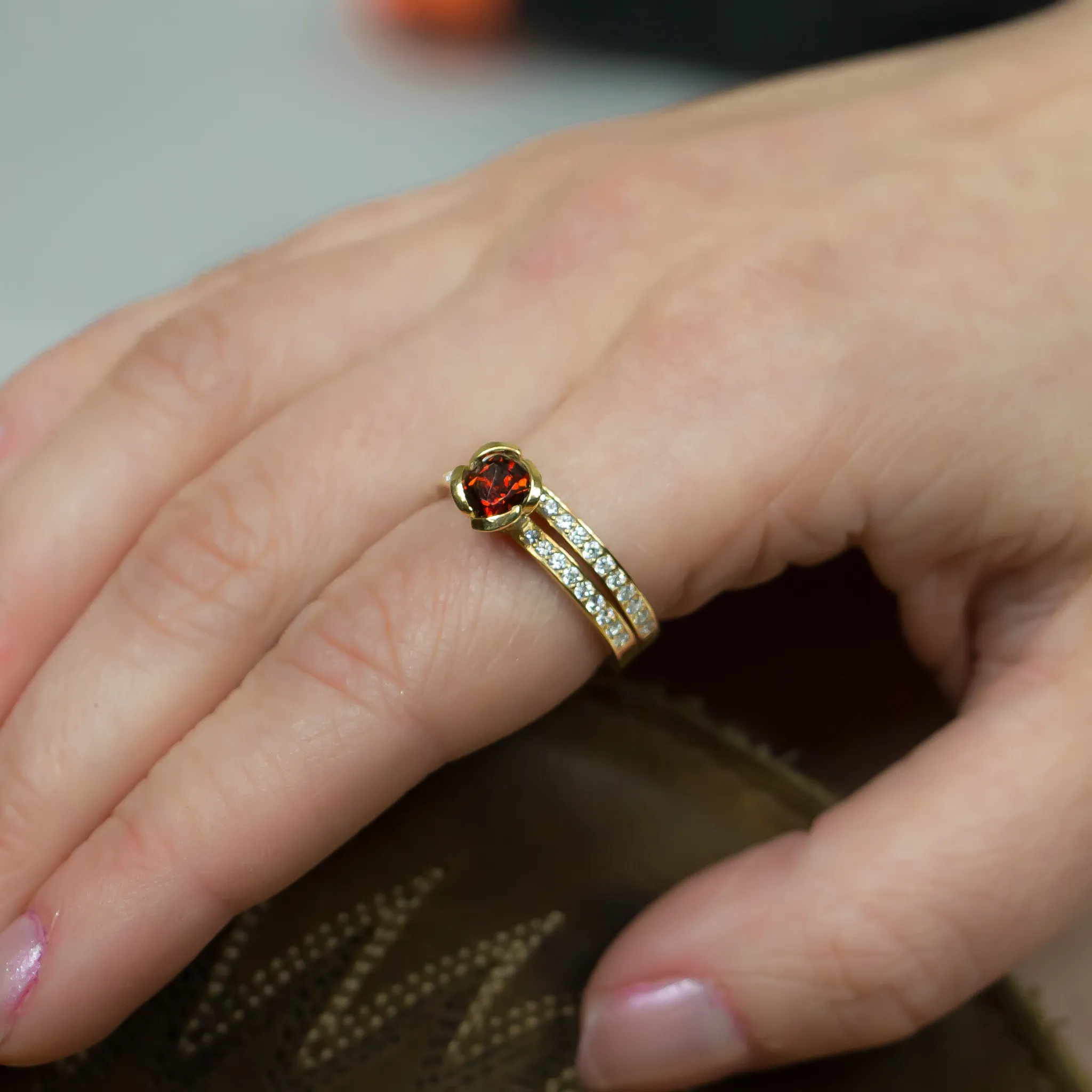 Alternative Garnet Floral Engagement Ring