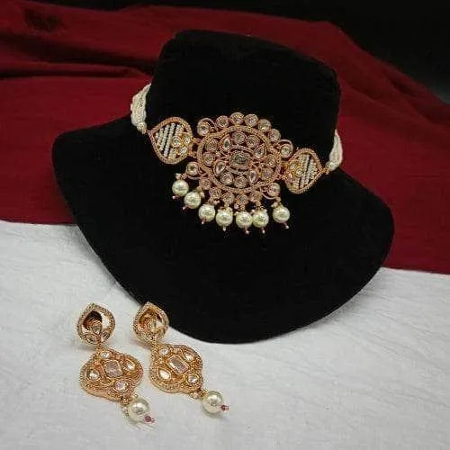 American Diamond Pearl Coller Choker Set